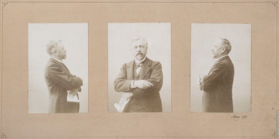 Gustave Eiffel auf der Treppe des Eiffelturms